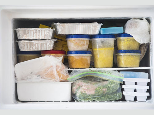Foods in a freezer.