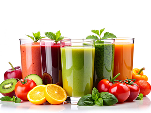 Photo: Fruits in fromt of a blender.