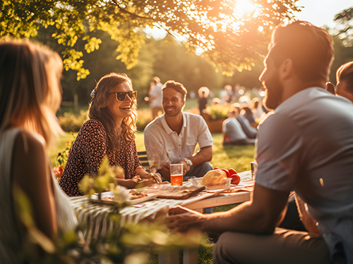Friends enjoying a picnic outdoors.