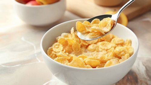 Bowl of cornflakes with milk