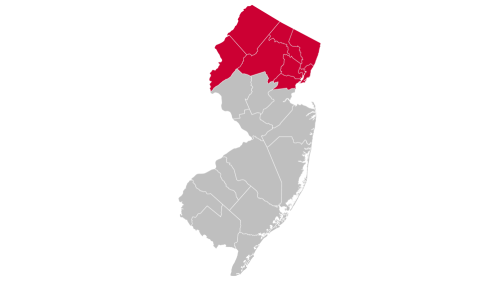 A silhouette of New Jersey highlighting North Jersey counties.