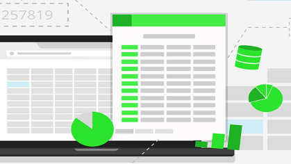 A drawing of a laptop with a spreadsheet and graphs.