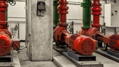 Red motor drives from an electrical facility are portrayed here.