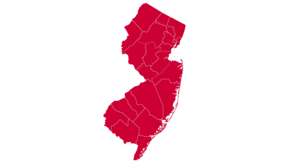 Silhouette of New Jersey showing county lines