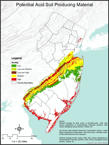 Map of New Jersey Showing Potential Acid Soil Producing Material 